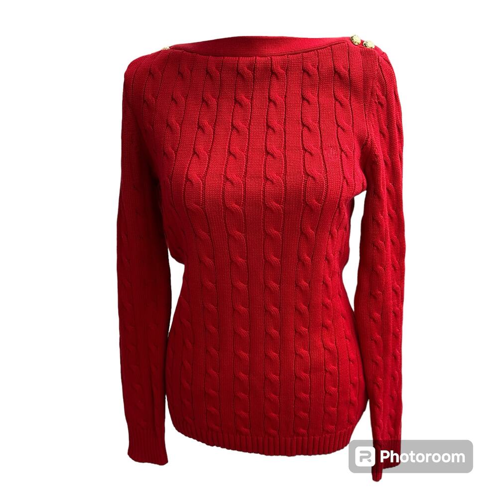 Ralph Lauren Red Cable-Knit Boatneck Sweater